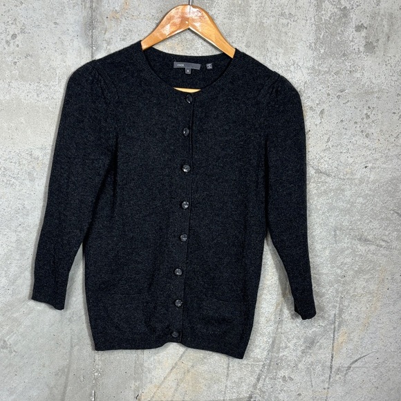 Vince Womens 100% Cashmere Sweater Cardigan Sz Small Gray Button Up Pockets - Picture 2 of 7